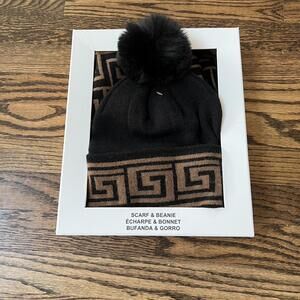Black brown pattern scarf beanie hat winter accessories set Aldo warm new